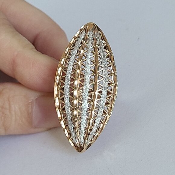 Boho Sterling Silver Rose Gold Marquis Two Tone Full Finger Statement Ring - Picture 2 of 13